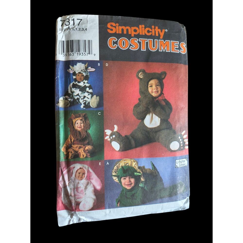 Simplicity 7317 Costumes Size A 1/2-4 VTG 1996 Cow Lion Bunny Dragon Bear
